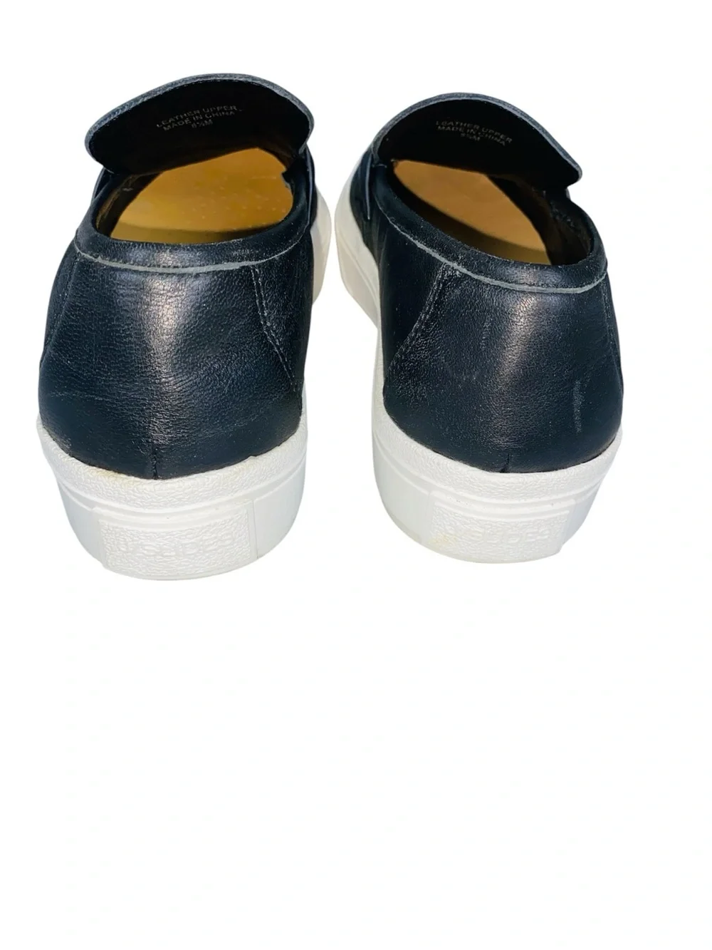 J/SLIDES Black Leather Platform Slip On Loafers Gold Tone Charms Size 8.5